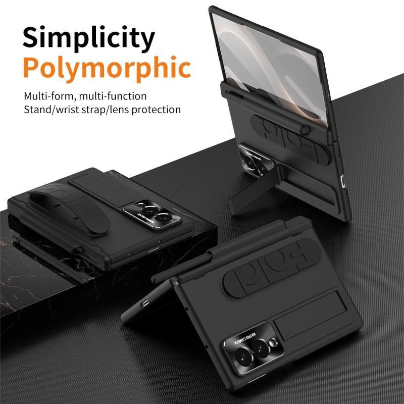 Hinge Elastic Wristband Stand Protection Armor Pen Slot Case for Samsung Galaxy Z Fold8 / 8 Ultra with Tempered Glass Sytlus Pen