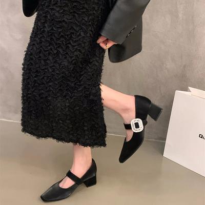 Дизайнерские женские туфли Мэри Джейн на низком каблуке, модные туфли с неглубоким вырезом и хрустальной пряжкой, женская повседневная обувь для платья, обувь для уличного стиля