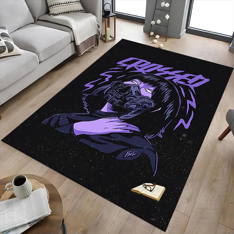 1pc CROSSED MASK Home Office, Durable Polyester Floor Mat with Easy, Office Decor, Urban Style, Nonslip Backing