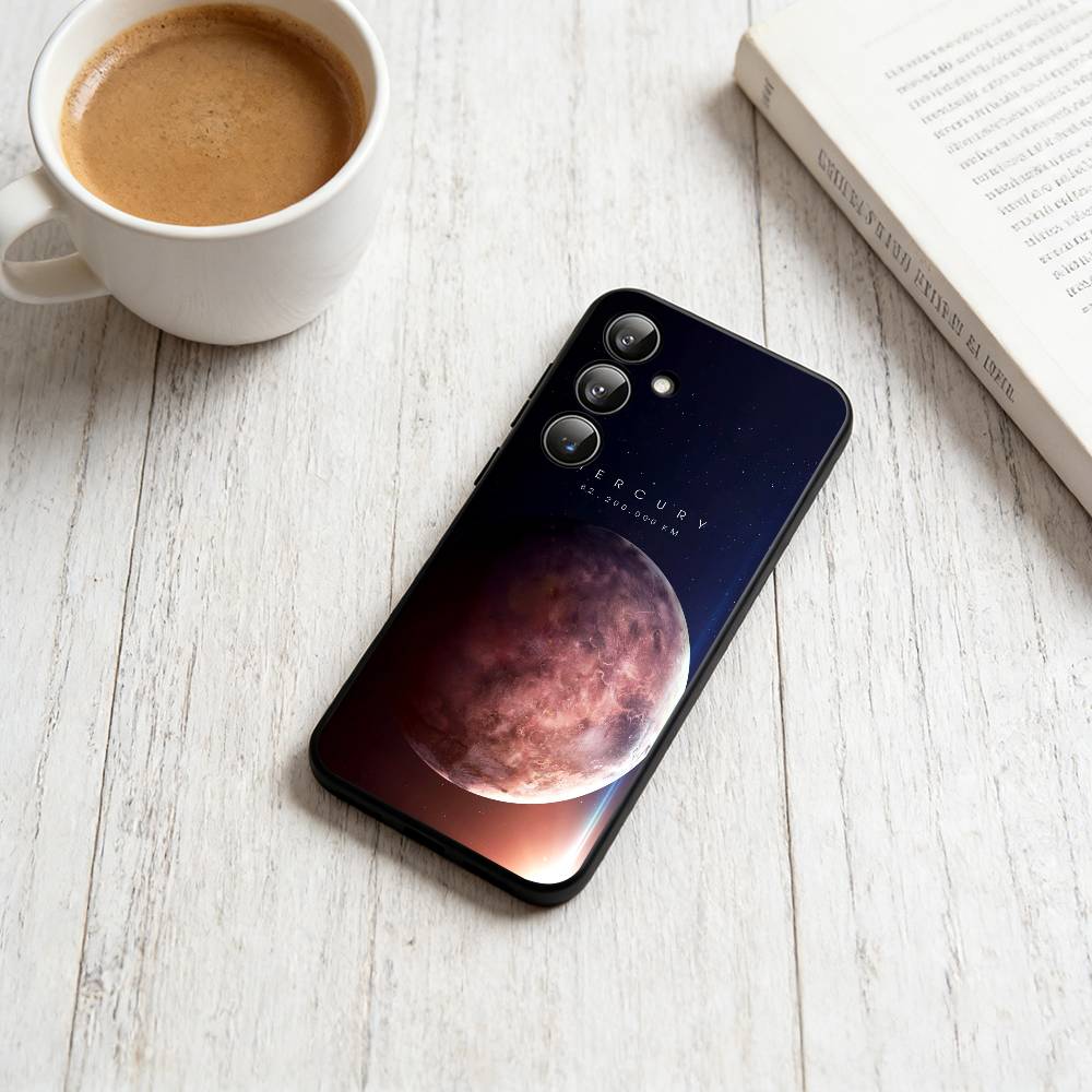 Восемь планет в космосе Чехол для телефона Черный Силикон Мягкий Для Samsung Galaxy A73,A72,A71,A70,A53,A52,A51