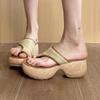 Fashion Platform Cross Strappy Slippers Wood Hole Comfotable Fashion Summer Round Toe Daily Outside Shoes For Women Height Increasing