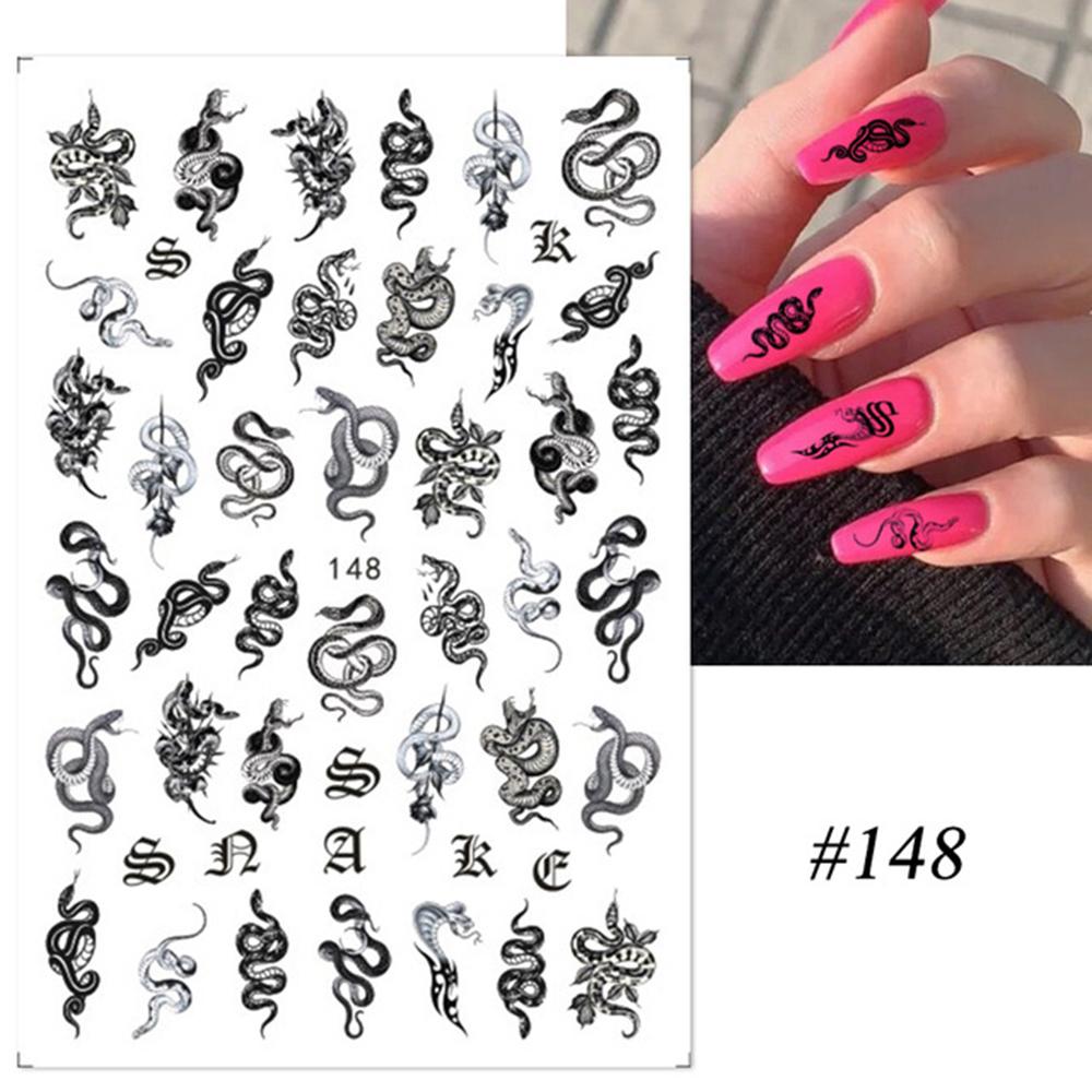 Wraps Self Adhesive Slider Nail Stickers 3D Black Dragon Snake Gothic Style