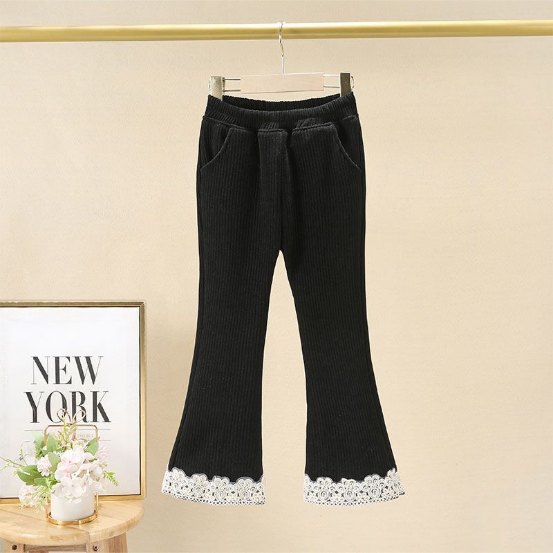 Girls' Bell Bottom Pants for Autumn and Winter Stylish and Versatile with Thick Fleece and Baby Outer Pants