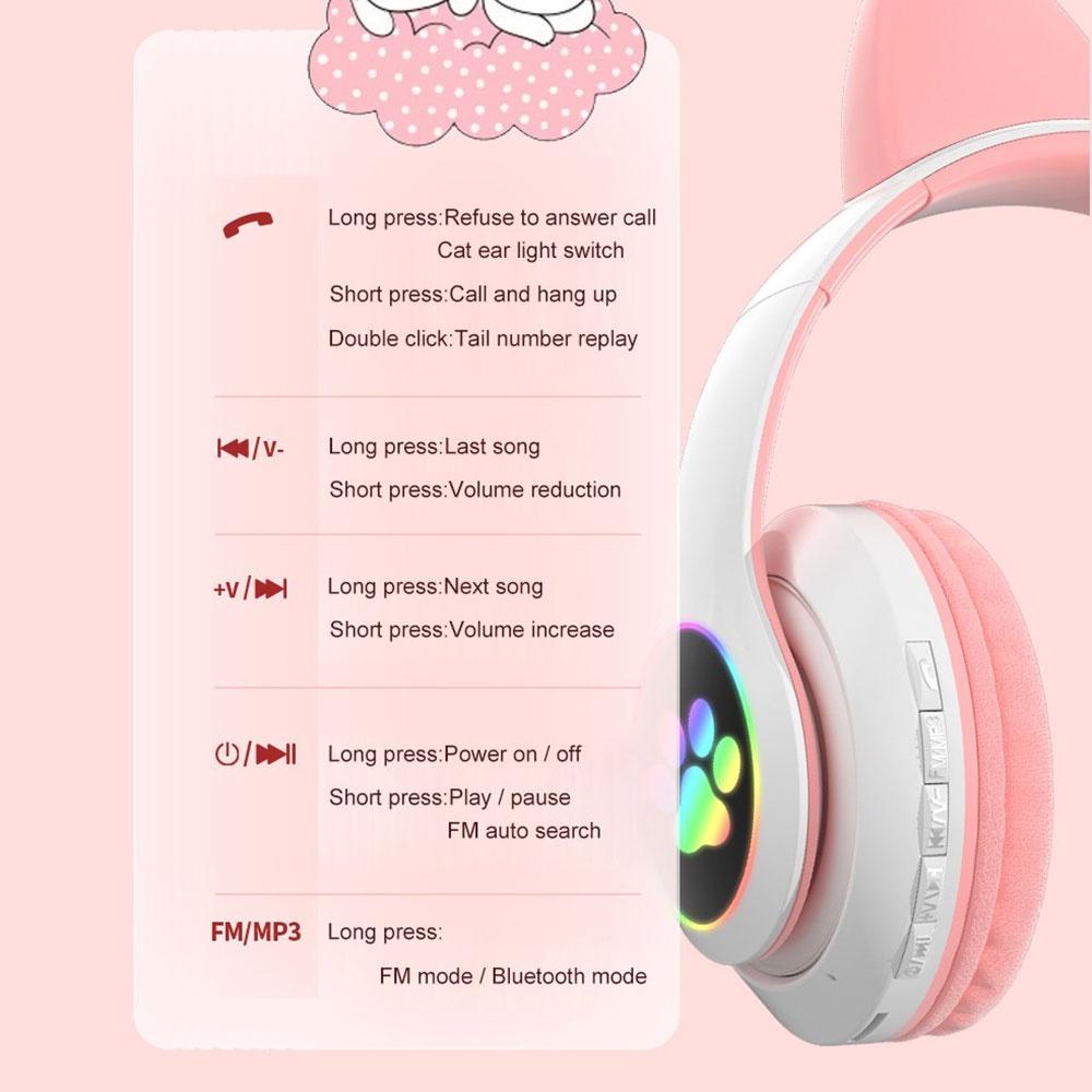 Bluetooth 5,0 наушники с микрофоном милые кошачьи ушки беспроводные/проводные складные наушники с басом RGB дышащий свет для мальчиков/девочек