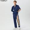 INCERUN Мужской костюм из двух частей с кружевной вышивкой, рубашки для вечеринок, длинные брюки