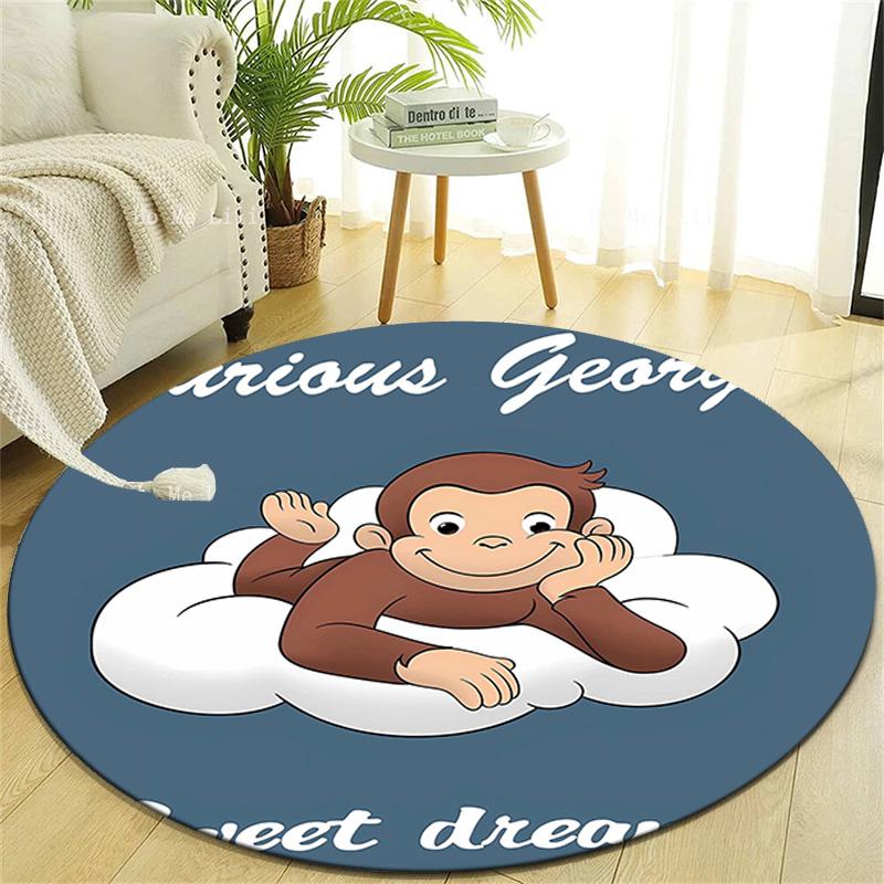 1pc Curious George (8) Design Printed Area Round Carpet for Bedroom Living Room Home Decor Rugs Mat Non Slip Mat Rug for Bedside