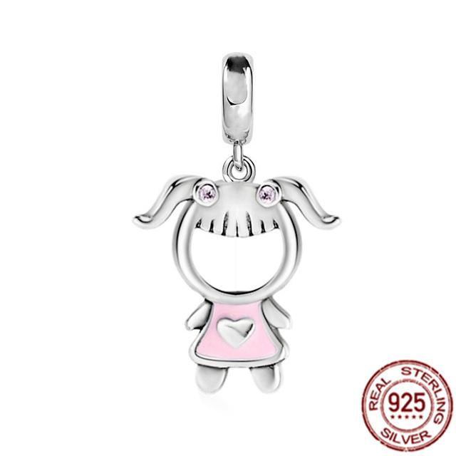 925 Sterling Silver Little Girl And Little Boy Dangle Charm Beads Fit Sweet Fasion Bracelet Bangle Diy Jewelry Gift