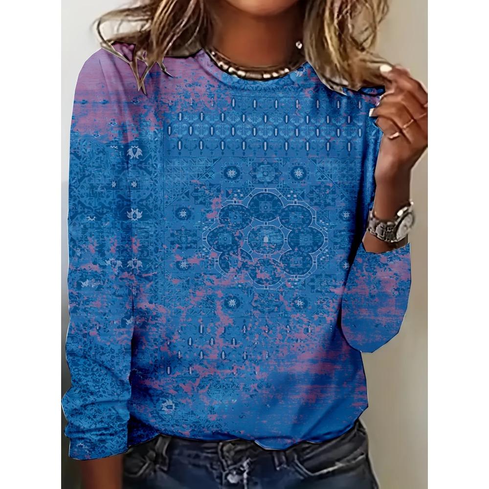 Women's Round Neck Long Sleeved Printed Hoodie