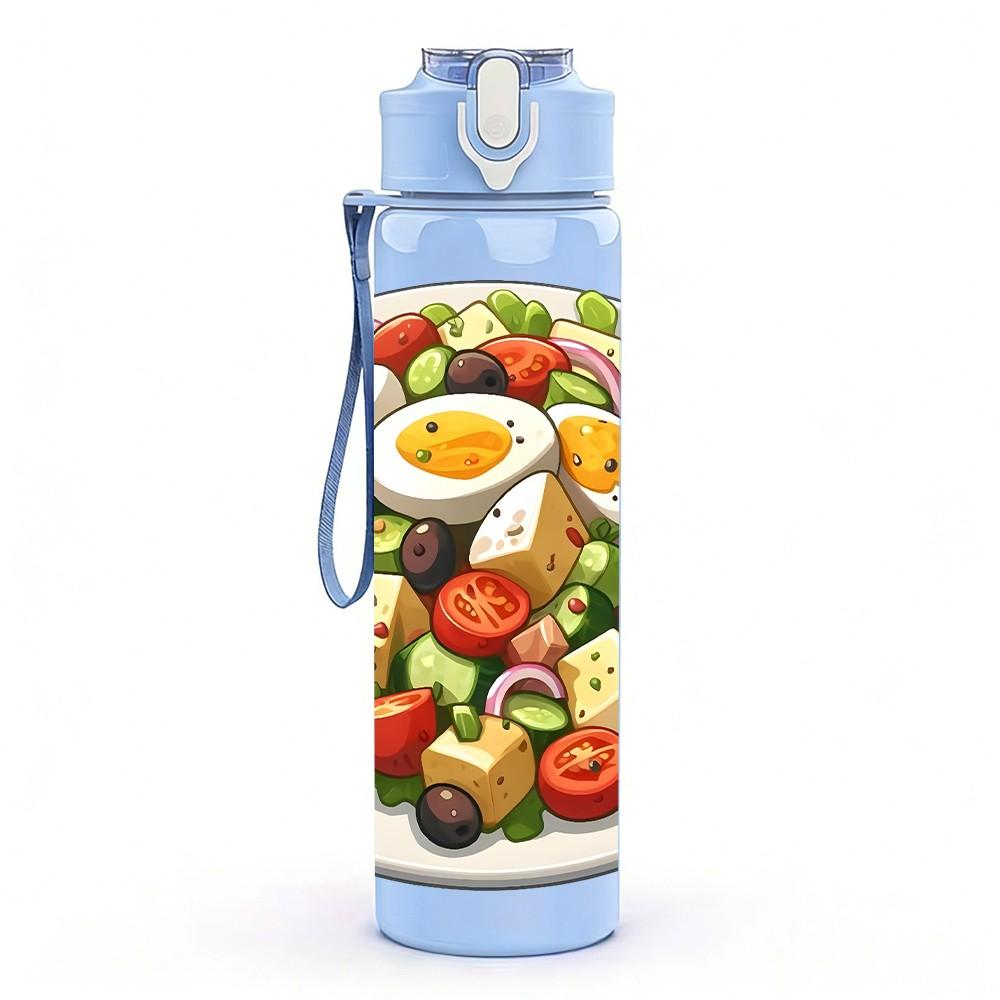 1PC Mixed Vegetable Salad Food Print 750ml Color Plastic Sports Water Bottle Leakproof Flip Straw Lid Suitable for Sports Office Home Use
