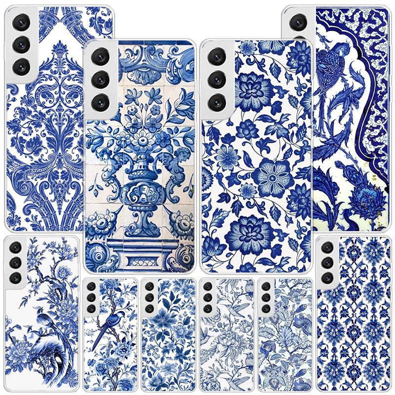 Blue And White Porcelain Phone Case For Samsung Galaxy S24 S25 Edge S26 Ultra S23 S22 S21 Plus S20 FE + Personalized Print Cover