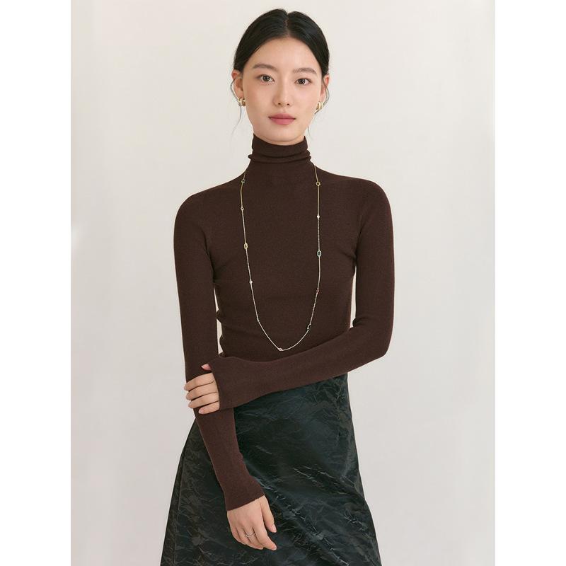 All-wool Yangtze yarn seamless integrated turtleneck slim-fitting and thin knitted bottoming shirt for women