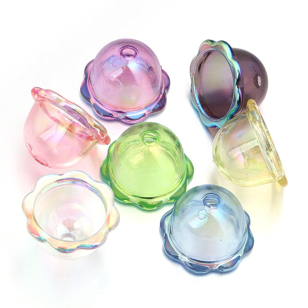 6pcs/lot Colorful Acrylic Wind Bell Beads Multi-Petal Flower Bead Caps Charms For DIY Earrings Phone Chains Jewelry Accessories