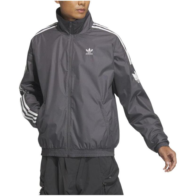 Adidas Originals Striped Stand Collar Zip-Up Long Sleeve Jacket Unisex Jackets Dark-Grey JI7533