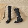 Krazing Pot Cow Skin Square Toe Winter Med Heels Riding Boots Punk Design Women Vintage Square Buckle Thigh High Boots