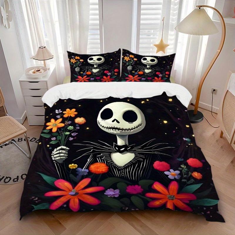3pcs Jack and Flower Bedding Set - Includes Quilt Cover and Pillowcases, Suitable for All Seasons, Machine Washable - Ideal Gift for Family and F