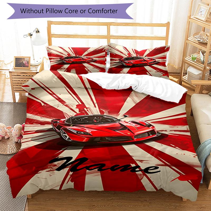3pcs Custom Name Racing Bedding Set Duvet Cover Closure Includes 1 Duvet Cover & 2 Pillowcases, Soft and Comfortable for All Seasons.