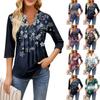 Женские топы с рукавом семь четвертей, повседневные свободные футболки с v-образным вырезом и оборками на груди с принтом