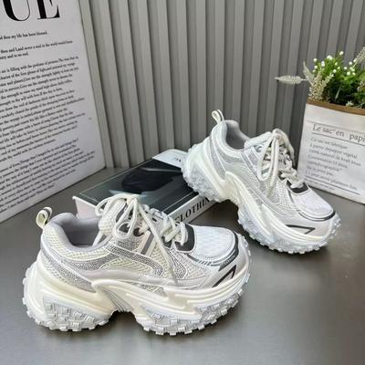 Европейская кожа дышащие ромбовидные жареные уличные папины кроссовки женские 2025 осень новые на толстой подошве увеличивающие рост модные универсальные повседневные туфли