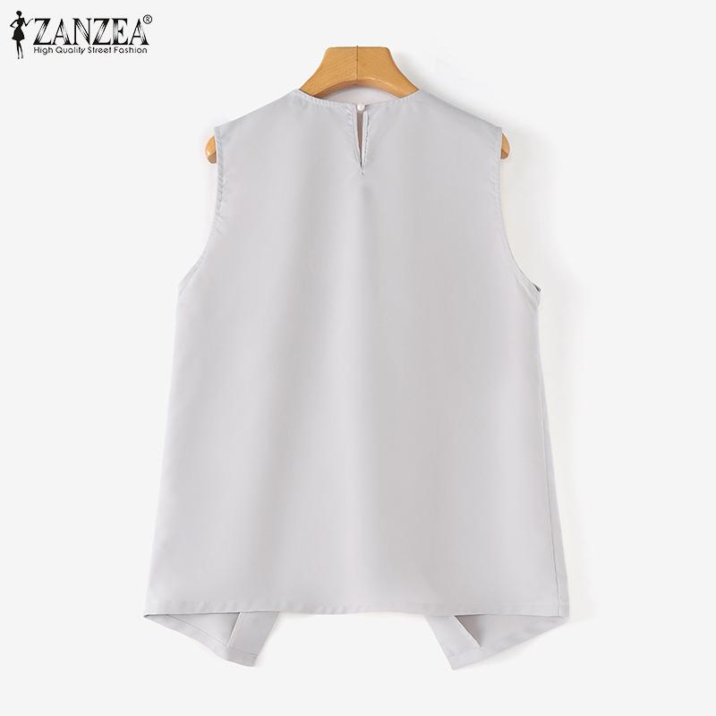 ZANZEA Women Casual Round Neck Sleeveless Buttoned Irregular Hem Loose Tanks