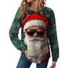 Женская Мода Повседневный Свободный Топ с Круглым Вырезом и Длинным Рукавом с Рождественским Принтом