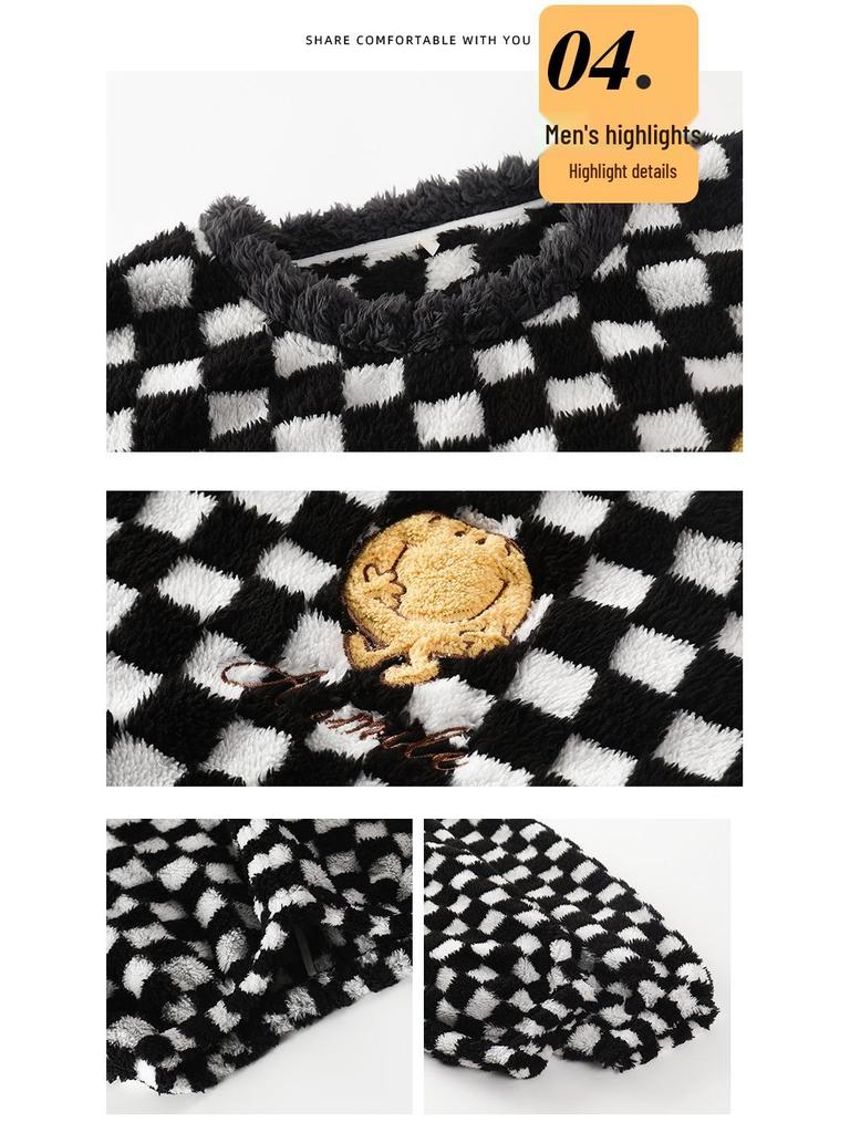 Мужская и женская толстая пижама из кораллового флиса: Теплый вельветовый фланелевый зимний комплект