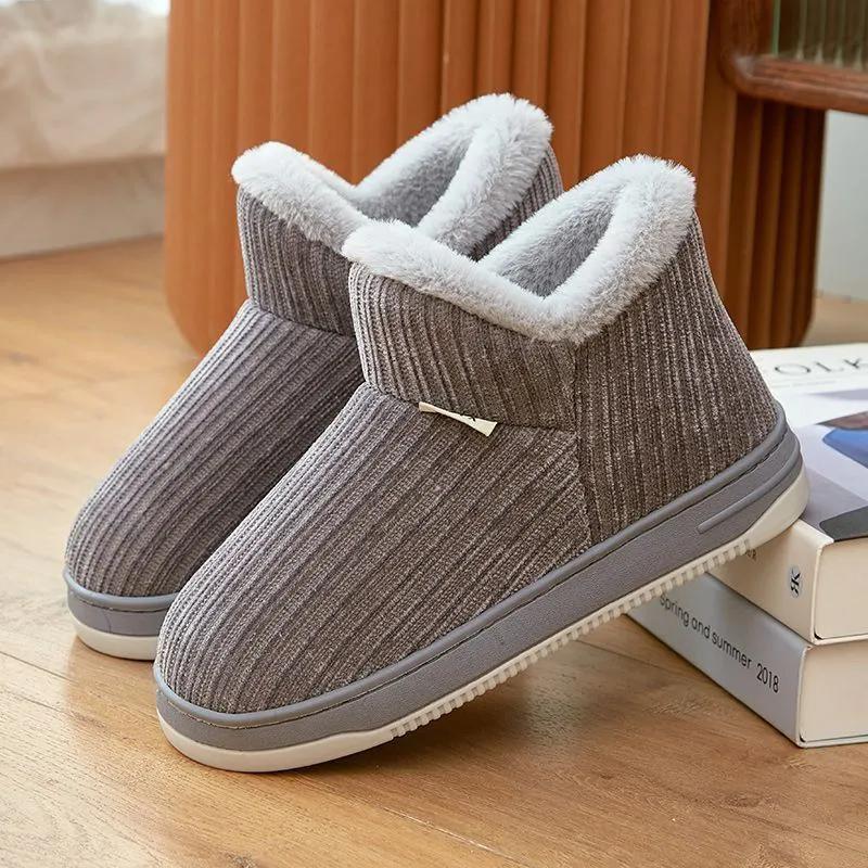 Женские хлопковые тапочки, нескользящая зимняя хлопковая обувь, домашние хлопковые тапочки с плюшевым утолщенным каблуком и толстой подошвой