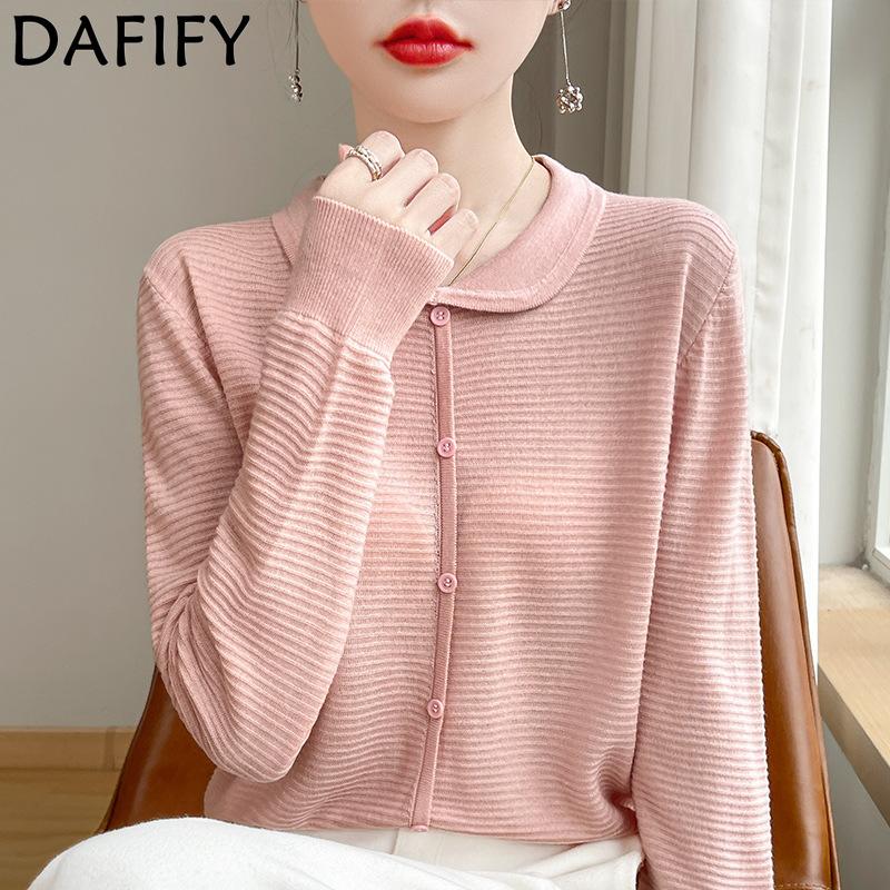 DAFIFY Women's Fashion Casual Fall Winter Solid Color Print Long Sleeve POLO Neck Sweaters