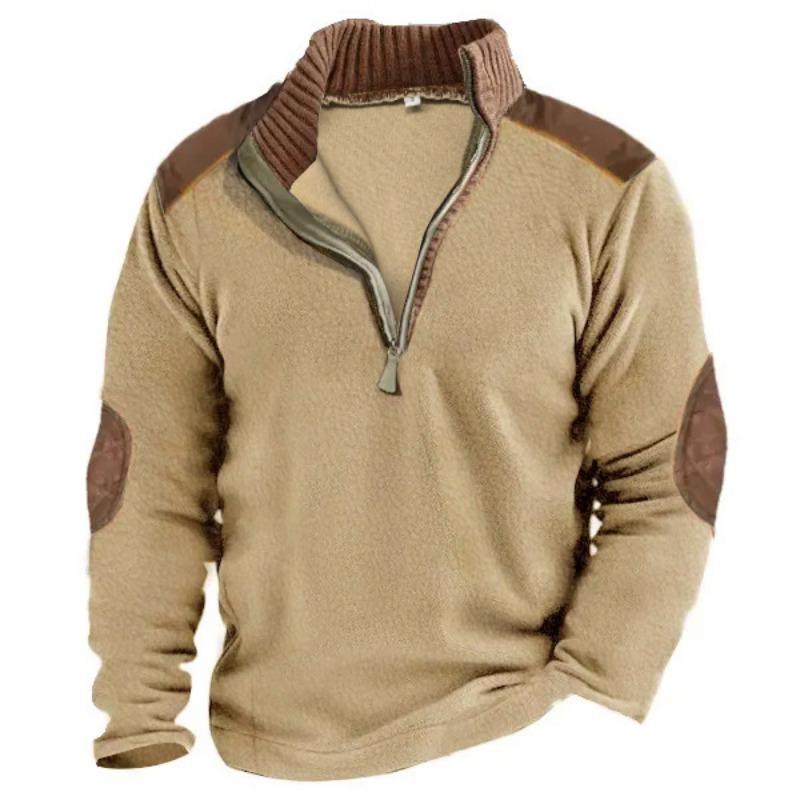 Men's Zip Polar Fleece Sweatshirt Outdoor Stand Collar Thick Tactical Sweatshirt