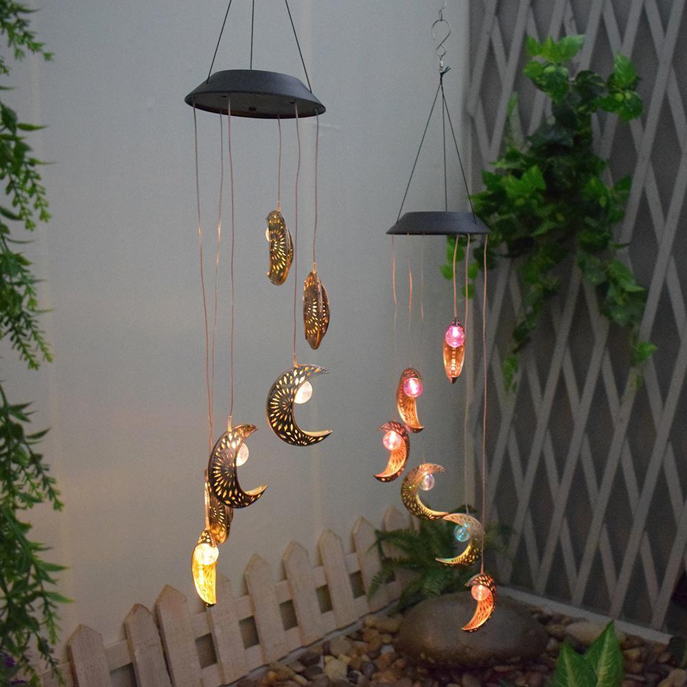 Outdoor Wind Chime Light LED Hanging Garden Lamp Patio Porch Solar Power Moon Wind Chime Lamps Windbell Pendant