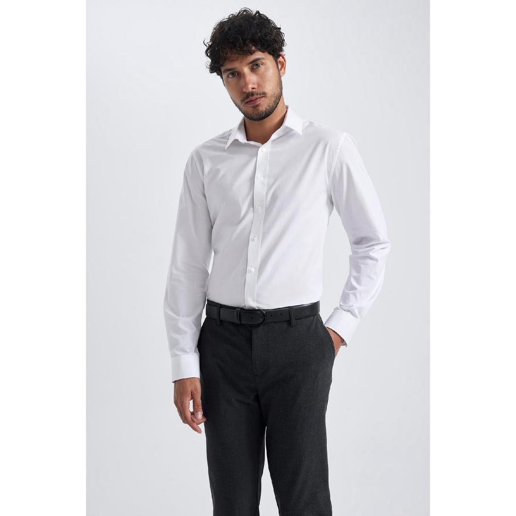 Рубашка Slim Fit с итальянским воротником и длинными рукавами без глажки