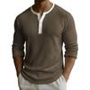 Мужской однотонный топ с рубчатой текстурой, на пуговицах, с круглым вырезом и длинными рукавами