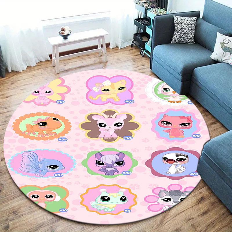 Littlest Pet Shop Round Area Rug,Carpet Rug for Living Room Bedroom Sofa Playroom Decor,Non-slip Floor Mat