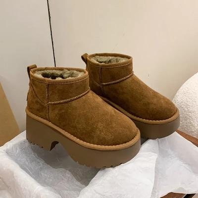 Женские меховые зимние ботинки на платформе, зимние замшевые плюшевые хлопковые туфли, брендовые туфли на высоком каблуке, женская обувь 2025 года, повседневные ботинки Mujer