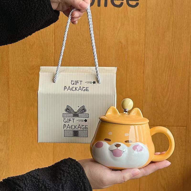 Творческий милый керамический стаканчик с крышкой для собак породы сиба-ину, высококачественный стаканчик для воды для пары с ручным подарком