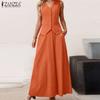Women Sleeveless Vest Tops and Long Skirts Summer Two Piece Suit Sets