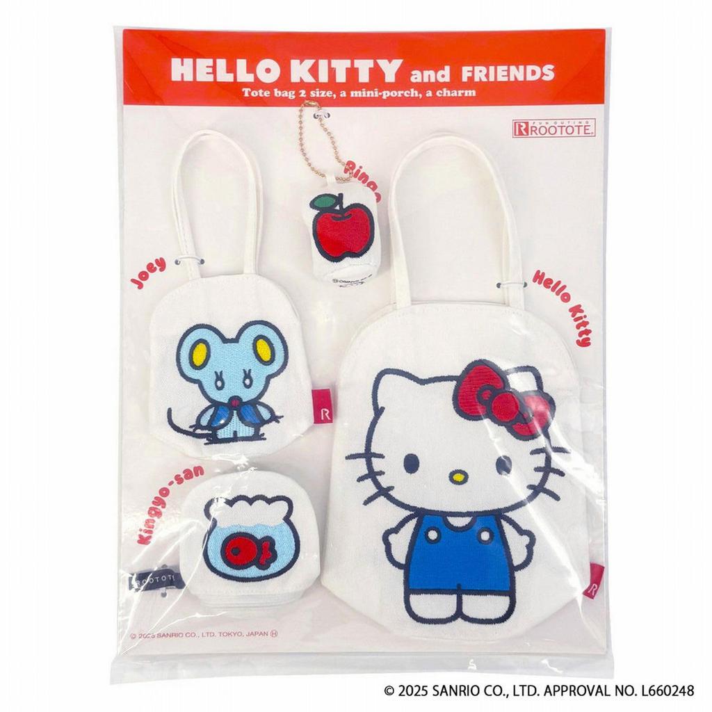 [Rootote] Мини-сумка-тоут Sanrio с брелоком и косметичкой, набор из 4 предметов, дизайн «Некорёшка и Хелло Китти», IP, 8493