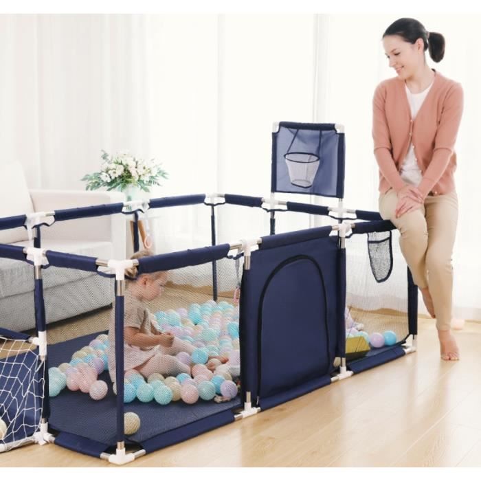 Aire de jeux bébé XL Barrière de Sécurité Portail 124x188x66cm Parc Lit pour enfant à l'intérieur et extérieur - Bleu