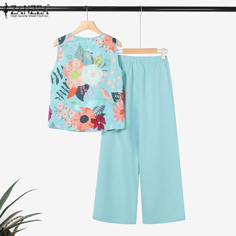 ZANZEA Женский летний костюм-двойка: жилет без рукавов с принтом и брюки