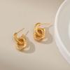 Vintage Embossed Handmade 18k Gold Plated Copper Irregular Oval Twisted Stud Earrings