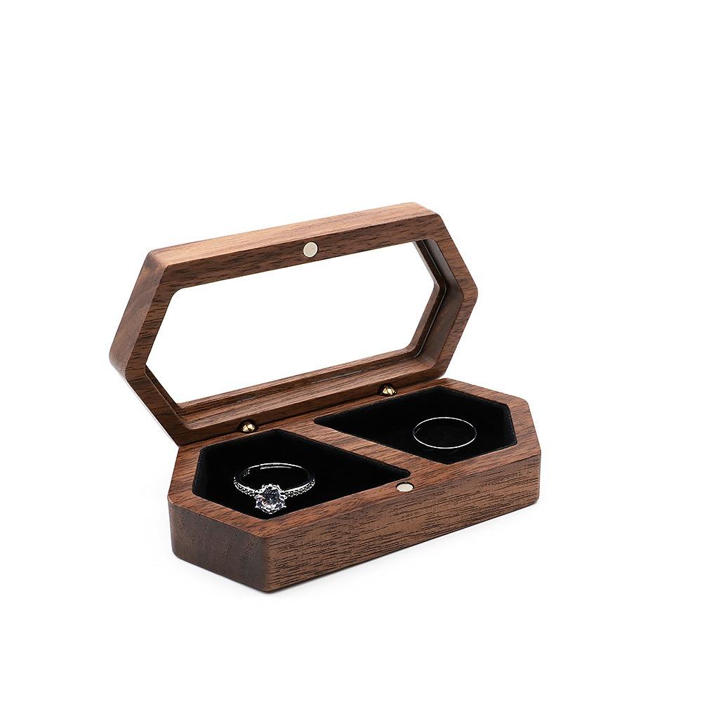 Square Mini Wood Rings Box Luxury Jewelry Organizer Simple Rings Bearer Box  Couple
