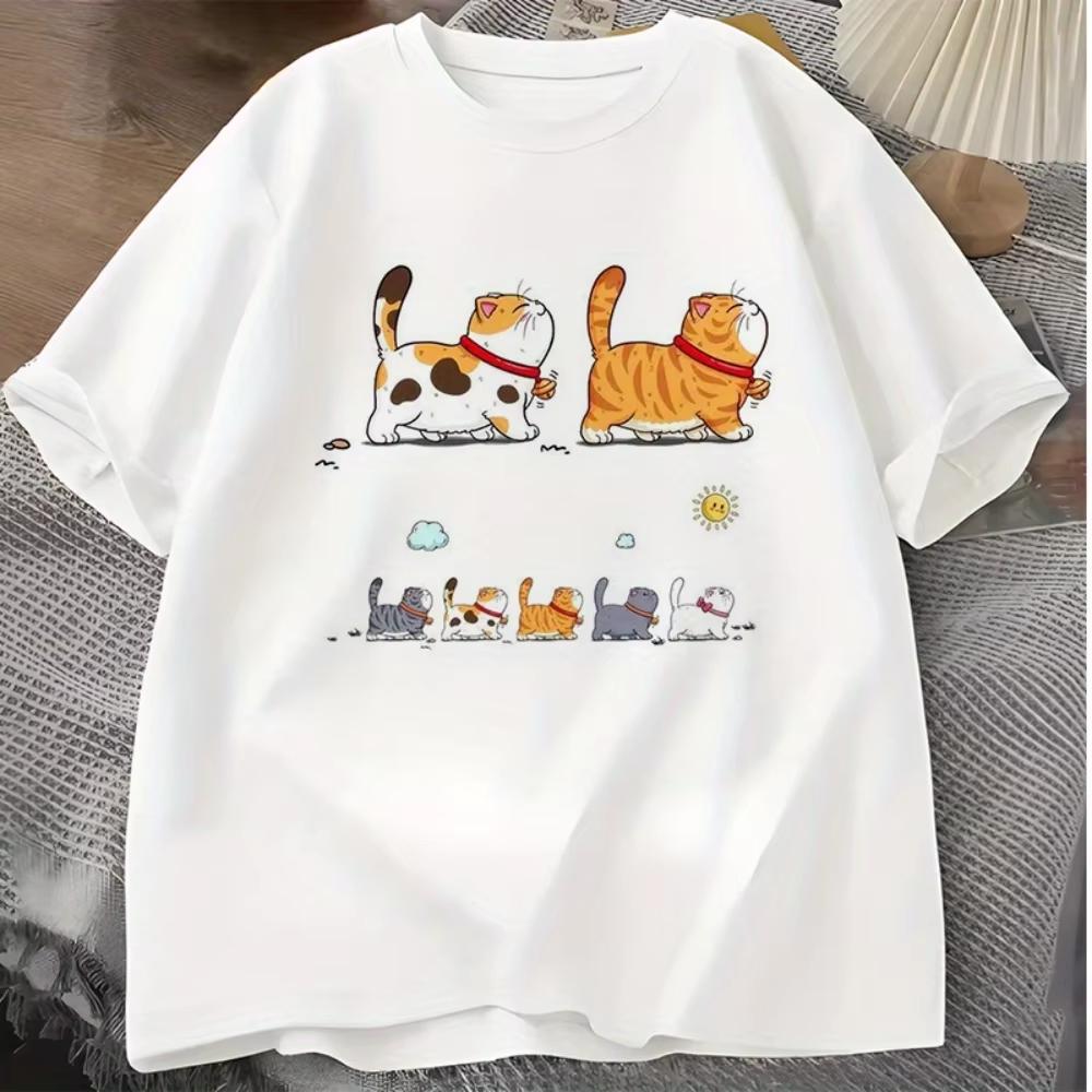 Unisexs Cotton Summer TShirt Cute Cat Squad Print Loose Breathable Casual ShortSleeved Shirt For Street Fashion Humorous