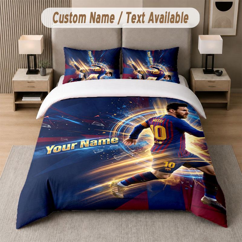 Custom Bedding Set Lionel Messi Pattern, Print Name Text 1 Duvet Cover plus 2 Pillowcases Home Textile