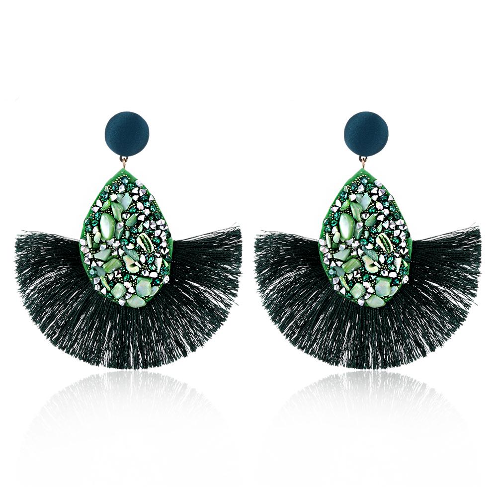 Женские красочные серьги-подвески с кристаллами, блестками и бахромой-кисточкой в форме капли