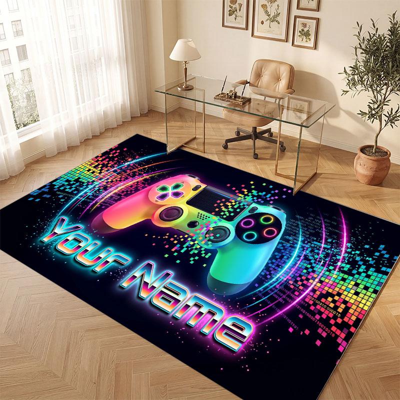 Game Controller Theme Crystal Velvet Floor Rug Personalized Custom Name Text Warm Carpet Home Decoration