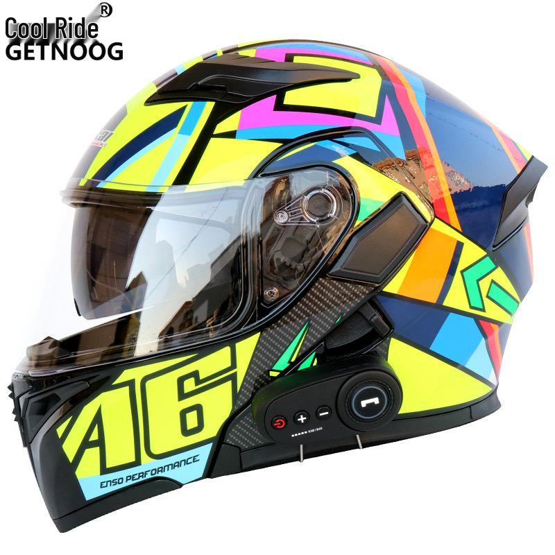Cool Ride Treasure Bluetooth Full-Face Flip-Up Motorcycle Helmet with Dual Lens and FM Radio
