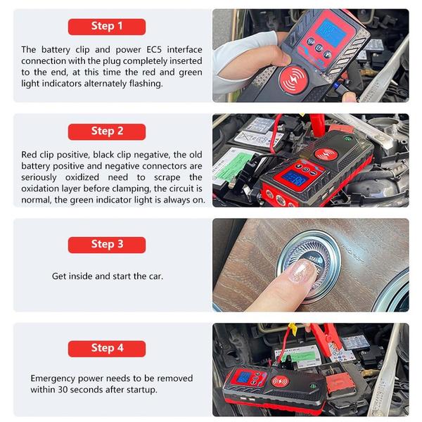 Стартер, пиковый ток 3000 А, 10 000 мАч, автомобильный аккумулятор, стартер до 6,0 л бензина, аккумуляторный блок стартера 12 В, портативный стартер со светодиодной подсветкой