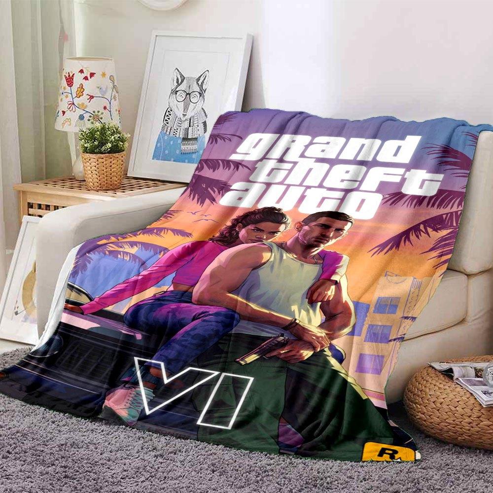 1 шт. Мягкое фланелевое одеяло Grand Theft Auto с дизайнерским принтом. Уютное одеяло для всех сезонов, идеально подходит для дивана, кровати, офиса