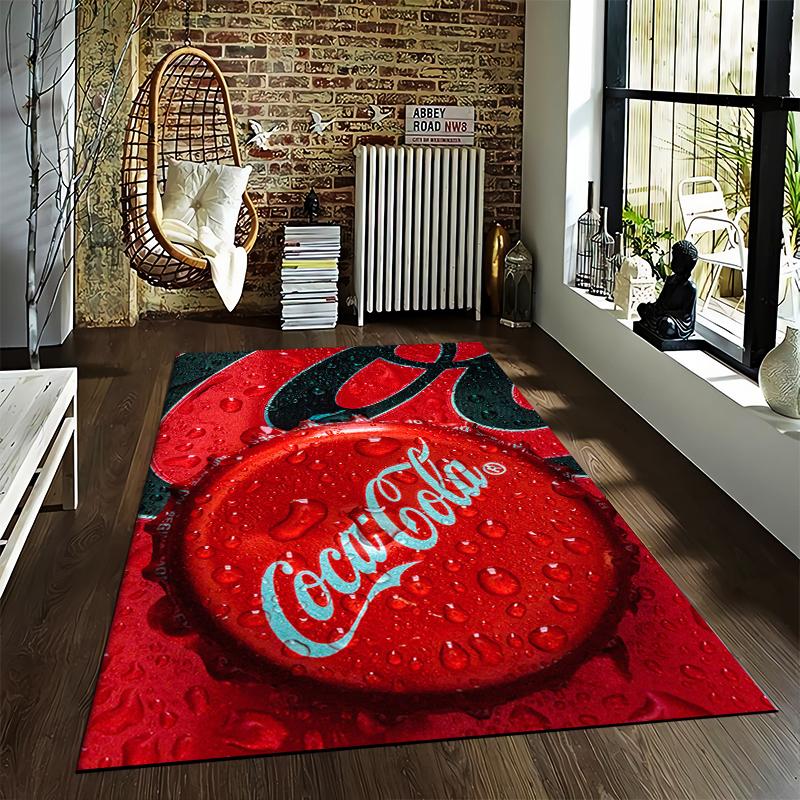 Красный Стильный Ковер с Принтом Крышек от Бутылок Coca-Cola, Современный Дизайн, Подходит для использования в качестве противоскользящего коврика для гостиной, спальни, диванов