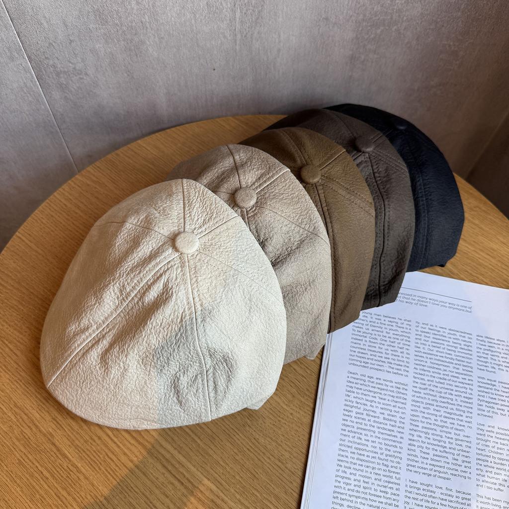 Solid Color Fashion Retro Leather Cap Women Autumn Spring Protection Sunlight