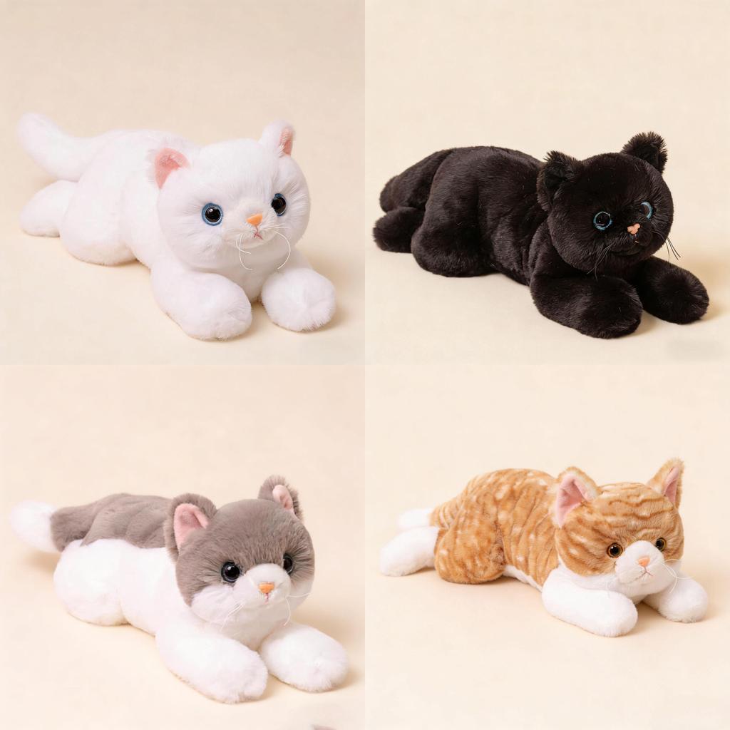Плюшевая игрушка кошка, черно-белая, с коротким мехом, с большими глазами, для детей и коллекционеров